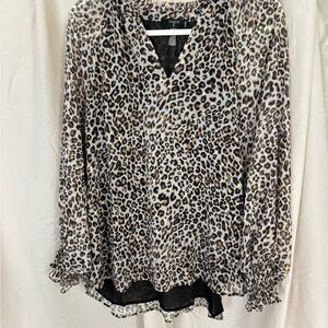 Tahari Animal Print Long Sleeve Blouse